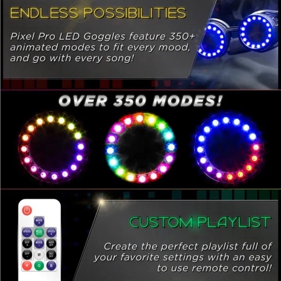 LED Pixel Pro Goggles - Programmable Rechargeable Light - Picture 8 of 8